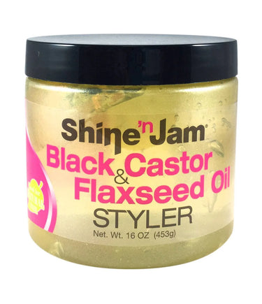 Shine ‘n Jam Black Castor & Flaxseed Oil Styler – 16 oz - ANNS BEAUTY SUPPLY